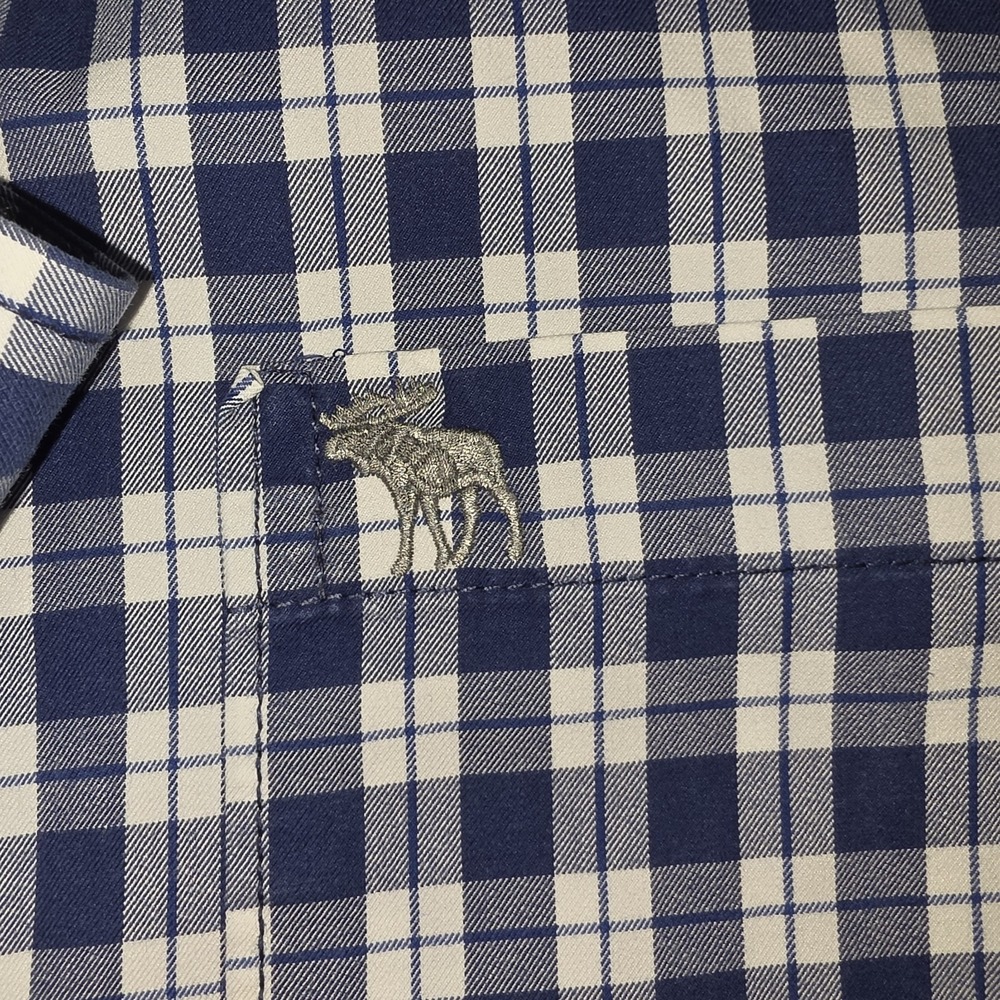 Abercrombie & Fitch Men's Plaid Check Muscle Fit Button-Down Shirt Blue White XL - Picture 3 of 9